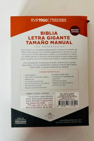 Biblia RVR 1960 letra gigante tamano manual, negro simil piel con cierre e indice_1